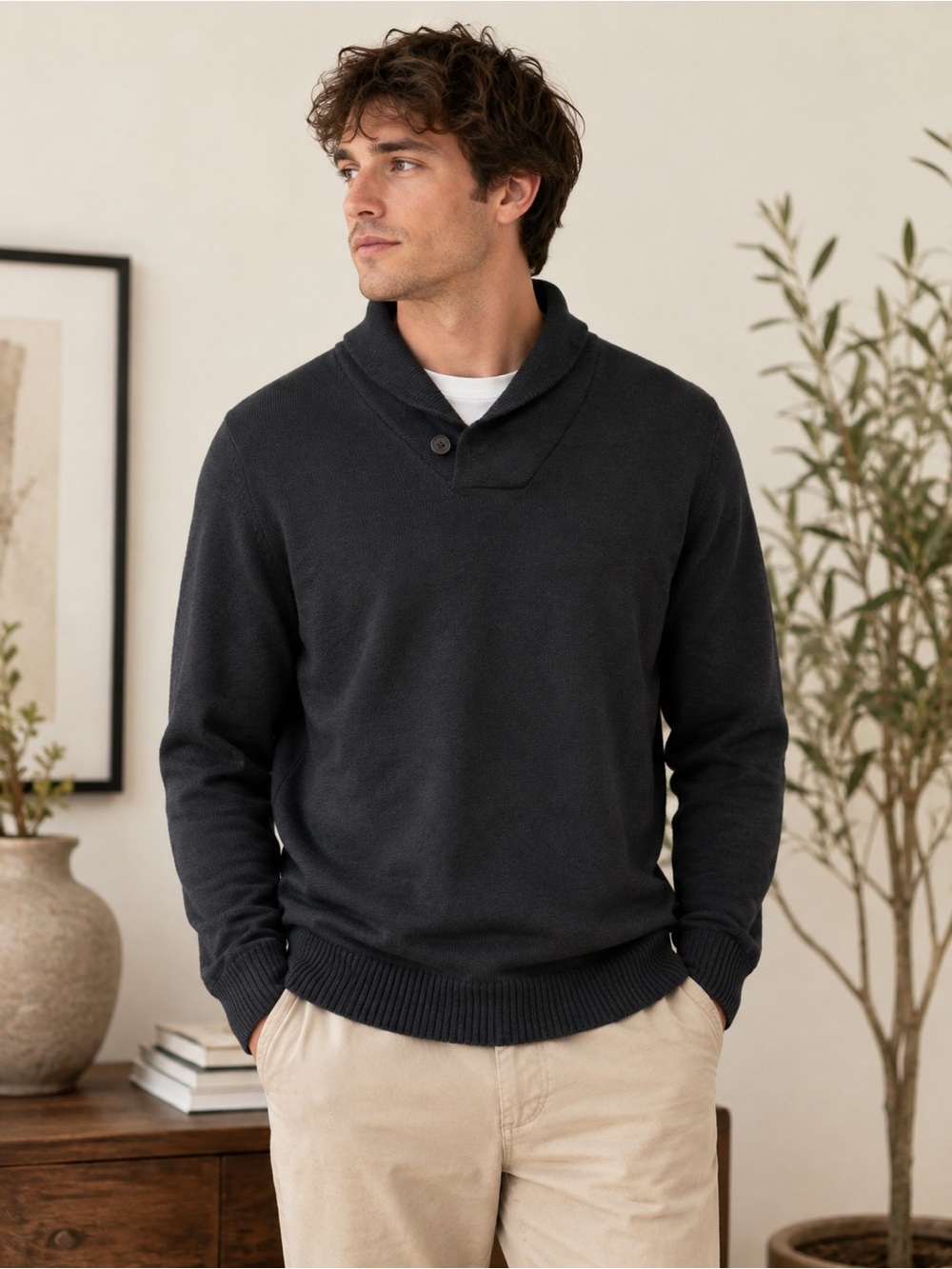Old Navy Men’s Shawl Collar Sweater Black 
Size Large
